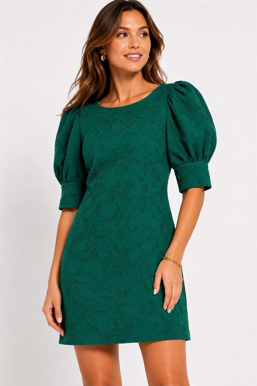 Lilly Pulitzer Knowles Puff Sleeve Dress Classic Chic Hosta Green Jacquard sz XS